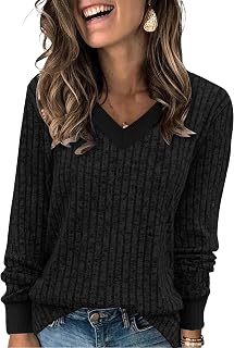 Sampeel Women's V Neck Long Sleeve Shirts – Dressy Casual Fall Tops, Soft Lightweight Tunic Sweaters Fashion Outfits 2026