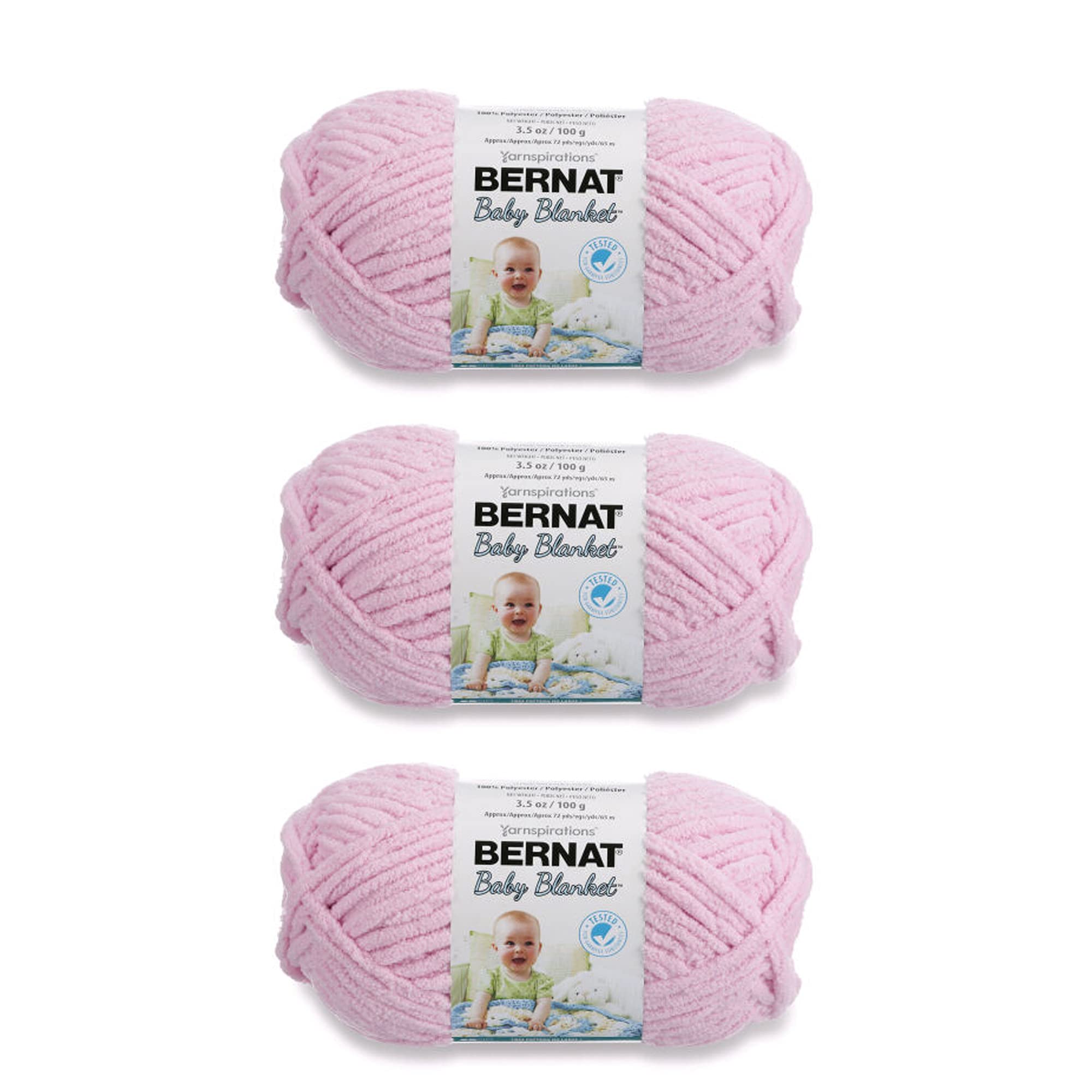 Bernat Baby Blanket Yarn for Crocheting Soft, Baby Pink, 3-Pack | #6 Super Bulky