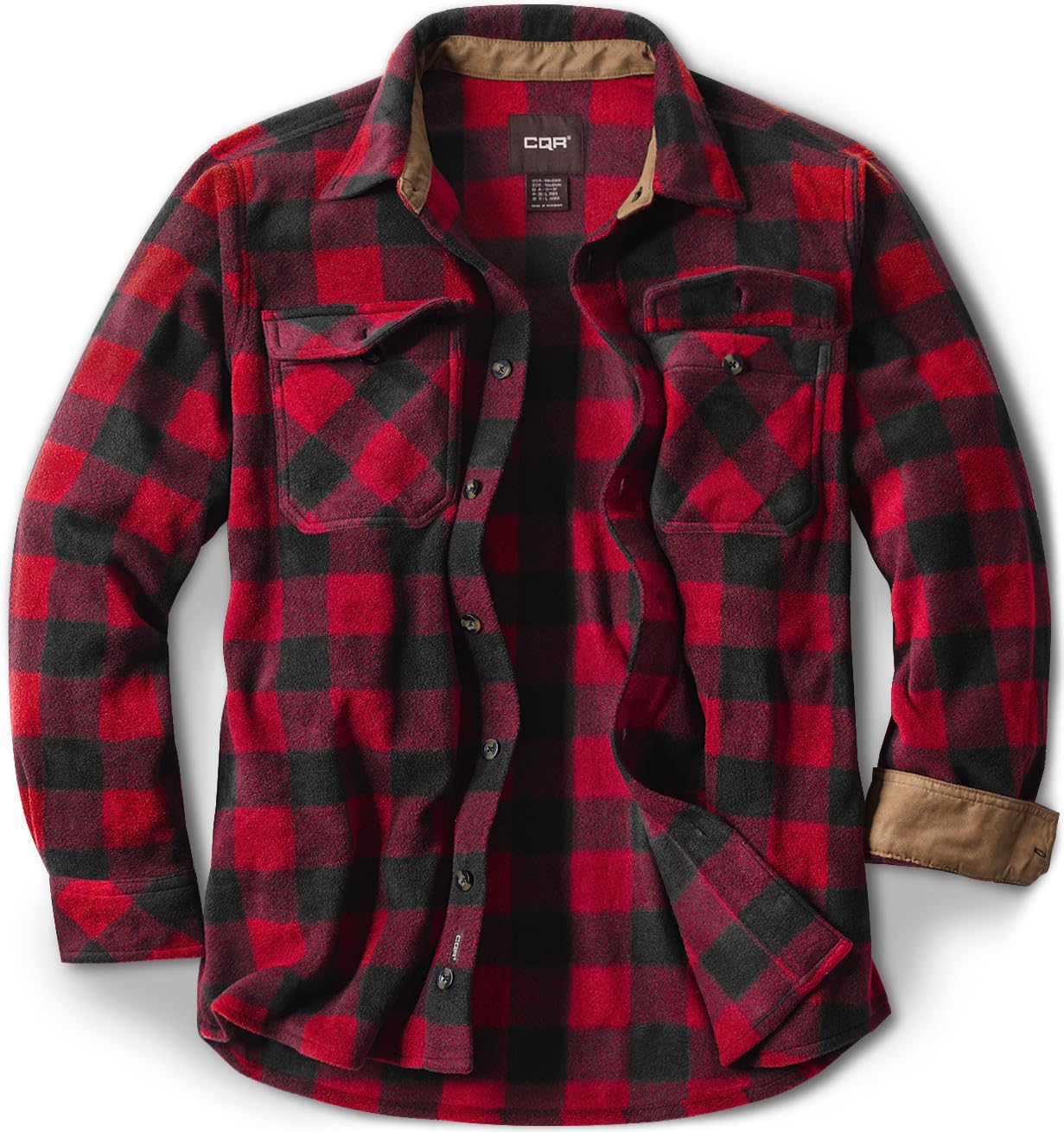 CQR Men's Long Sleeve Heavyweight Fleece Shirts, Plaid Button Up Shirt, Warm Out