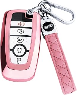XIYANG TRADE for Ford Key Fob Cover with Keychain,Key Fob Cover Case Shell for Ford Explorer Fusion Escape Edge Expedition F150 F250 F350 F450 F550 Maverick Mustang 3/4/5 Buttons Smart Key (Pink)