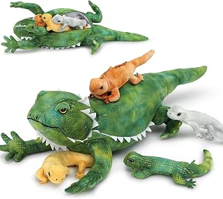 MorisMos Mom Plush Green Lizard with Baby Soft Kawaii, 68cm Bearded Dragon Realistic Plush Toy, Morbido Lizards Gift for Kids Girl Children Christmas, Birthday