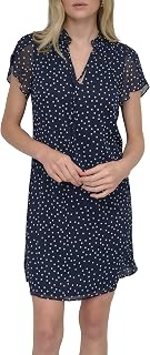 DKNY Front Tie Ruffle Neckline Trapeze Dress for Women