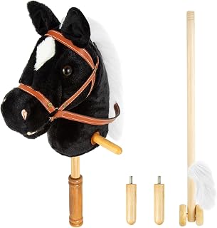 Morytale Stick Hobby Horse Riding Toy, Plush Horse for Toddlers Ages 3+, Ride On Toy Fun Pretend Play with Wooden Wheels and Real Pony Clip-Clop Sounds - Black, 39 Inches