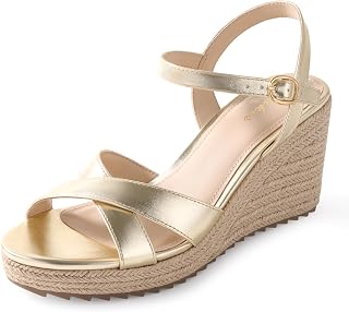 Ankis Wedge Sandals for Women, Espadrille Womens Wedge Sandals Comfortable Open Toe Cross Band Ankle Strap High Heel Wedges for Women Dressy Summer -3.4Inch
