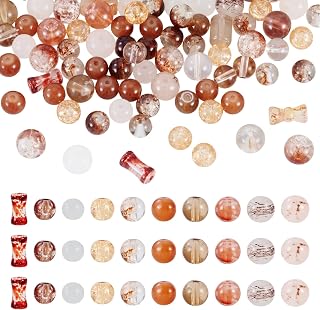 80g Assorted Glass Beads for Jewelry Making Brown Round Column Loose Beads Mixed Shapes 5.5-16mm for DIY Earring Bracelet Jewelry Making