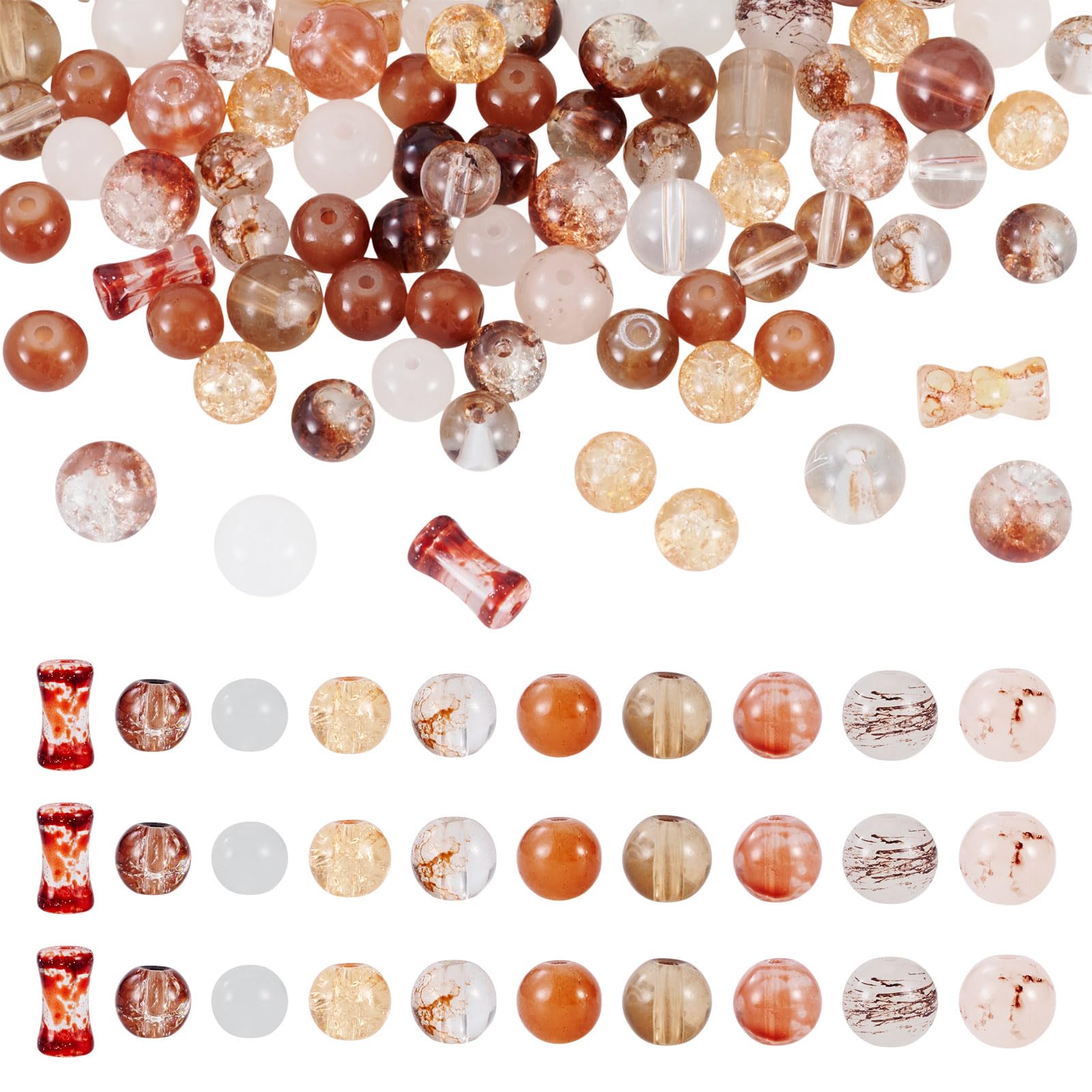 80g Assorted Glass Beads for Jewelry Making Brown Round Column Loose Beads Mixed