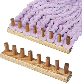 YBHJKL 31.5" Chunky Yarn Loom for Beginners – Wooden Blanket Making Kit for Adults, Modular Knitting Loom for DIY Scarf &amp; Throw Blanket, Extra Large Craft Kit with Red Oak Frame (2-Piece)