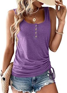 Women Tank Tops U-Neck Summer Sleeveless Loose Button Casual Henley Shirts