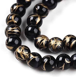 100pcs 4mm Black Round Black Crackle Style Glass Beads Loose Smooth Loose Beads for Separation Beads for Earring Necklace Bracelet Making