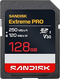 SANDISK Extreme PRO SD Memory Card 128GB, Up to 250MB/s Read Speeds, UHS-I | V30, U3, C10, 4K UHD, Full HD, Up to 120MB/s Write Speeds, Backup + Transfer with SANDISK App