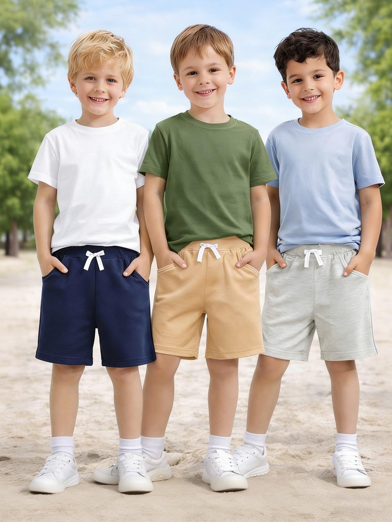 3 Pack Toddler Boys Casual Sports Shorts Soft Cotton Drawstring Waist Shorts for