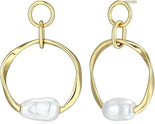 Amazon Essentials Baroque Pearl Women's Hoop Earrings - Gold-Tone Fine Silver Plated Open Circle Design