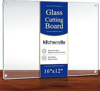 Kitchenville Glass Cutting Board 16"x12": Tempered Glass Kitchen Counter Protector - Durable- Scratch-Resistant, Heat-Proof - Clear Design