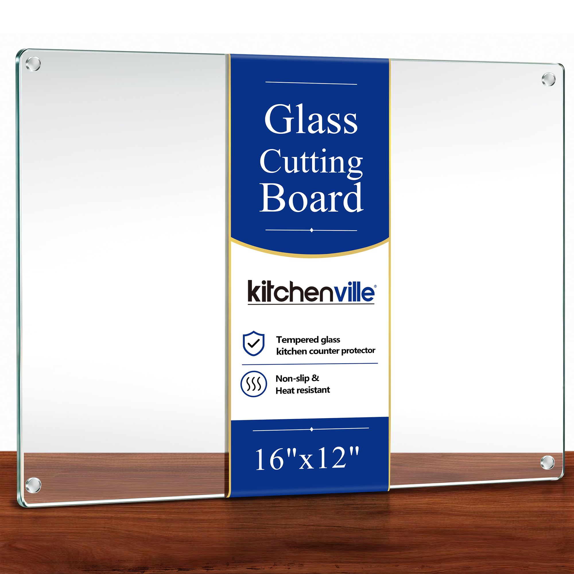 Kitchenville Glass Cutting Board 16"x12": Tempered Glass Kitchen Counter Protect