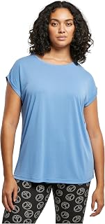 URBAN CLASSICS Women's Rolled Sleeve T-Shirt, Women's Short Sleeve Cotton T-Shirt, Round Neck and Rounded Shoulders Tee Shirt