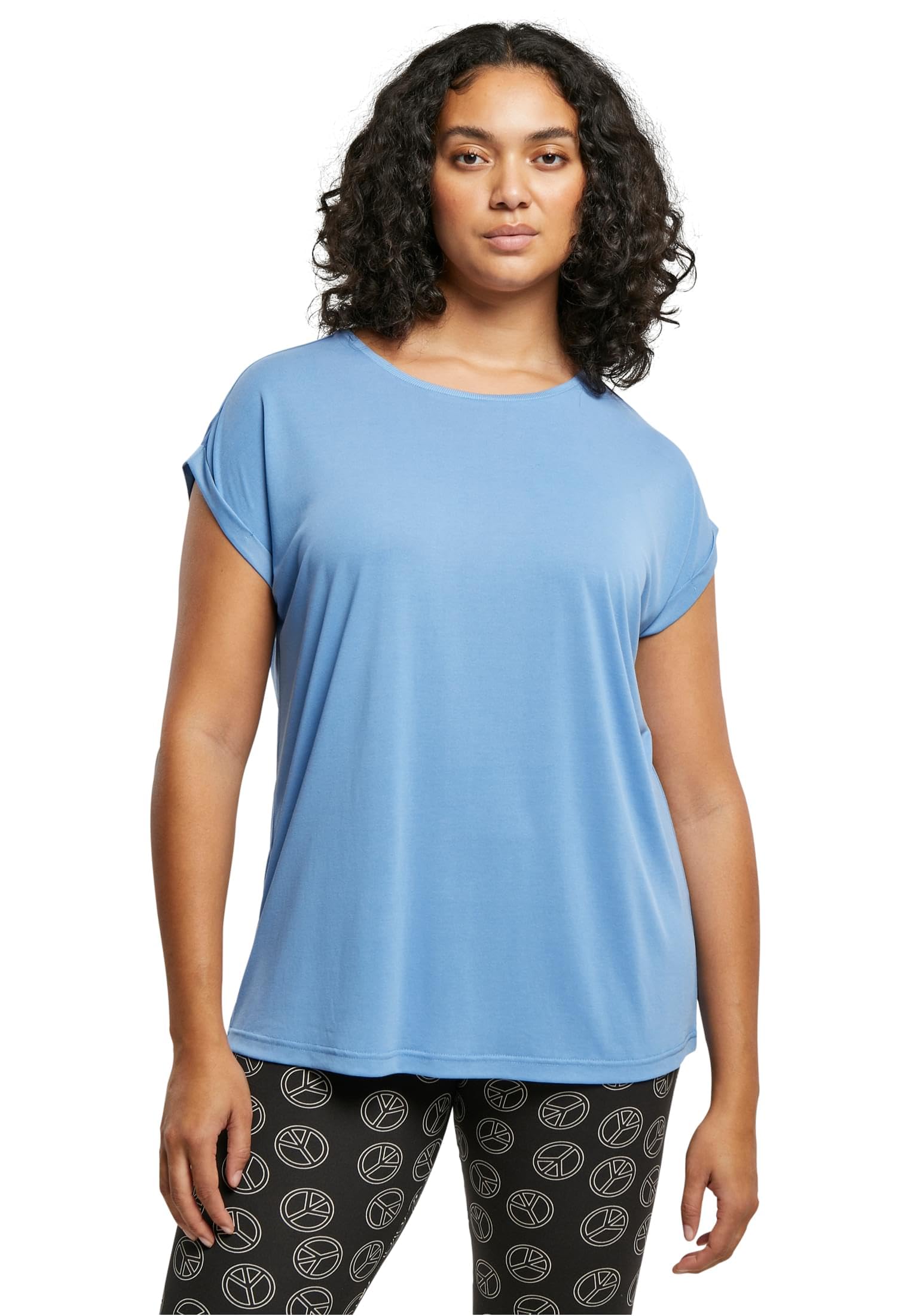 URBAN CLASSICS Women's Rolled Sleeve T-Shirt, Women's Short Sleeve Cotton T-Shir