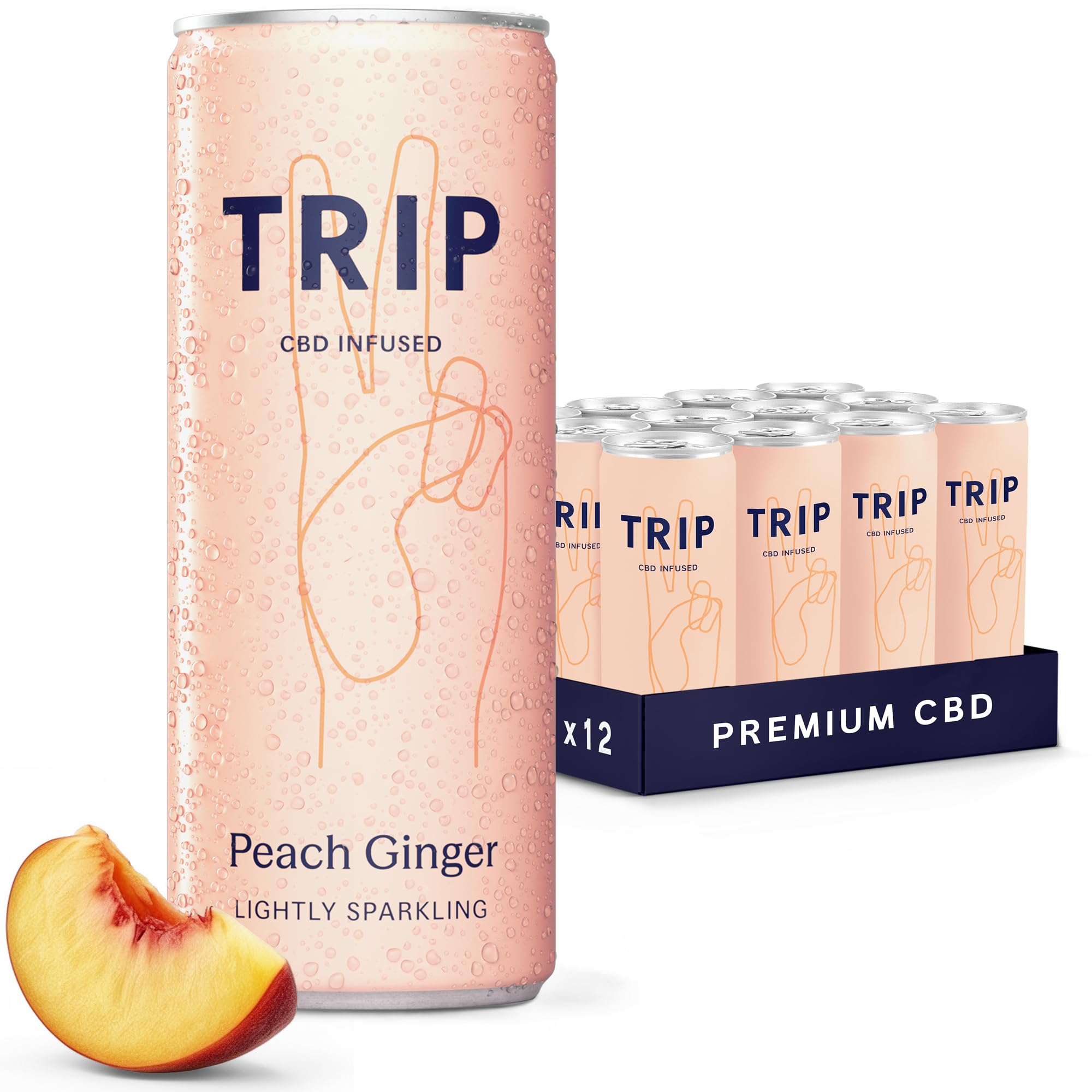 TRIP Sparkling Drink, Low Calorie, Vegan, Peach Ginger, 12 pack