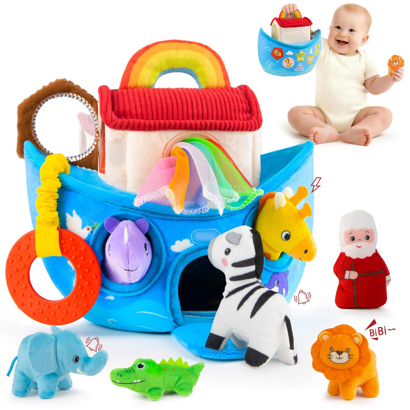 Baby Toys 6-12 Months - Noah's Ark Toy with Stuffed Animals, Baptism Gifts 