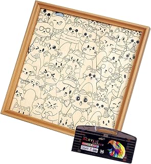 Wooden Cats Shape Coloring Puzzle that Forms a Decorative Photo Frame Design with Lasering Cut Edges for Easy Assembly Cats Puzzle Shape Coloring Fine Motor