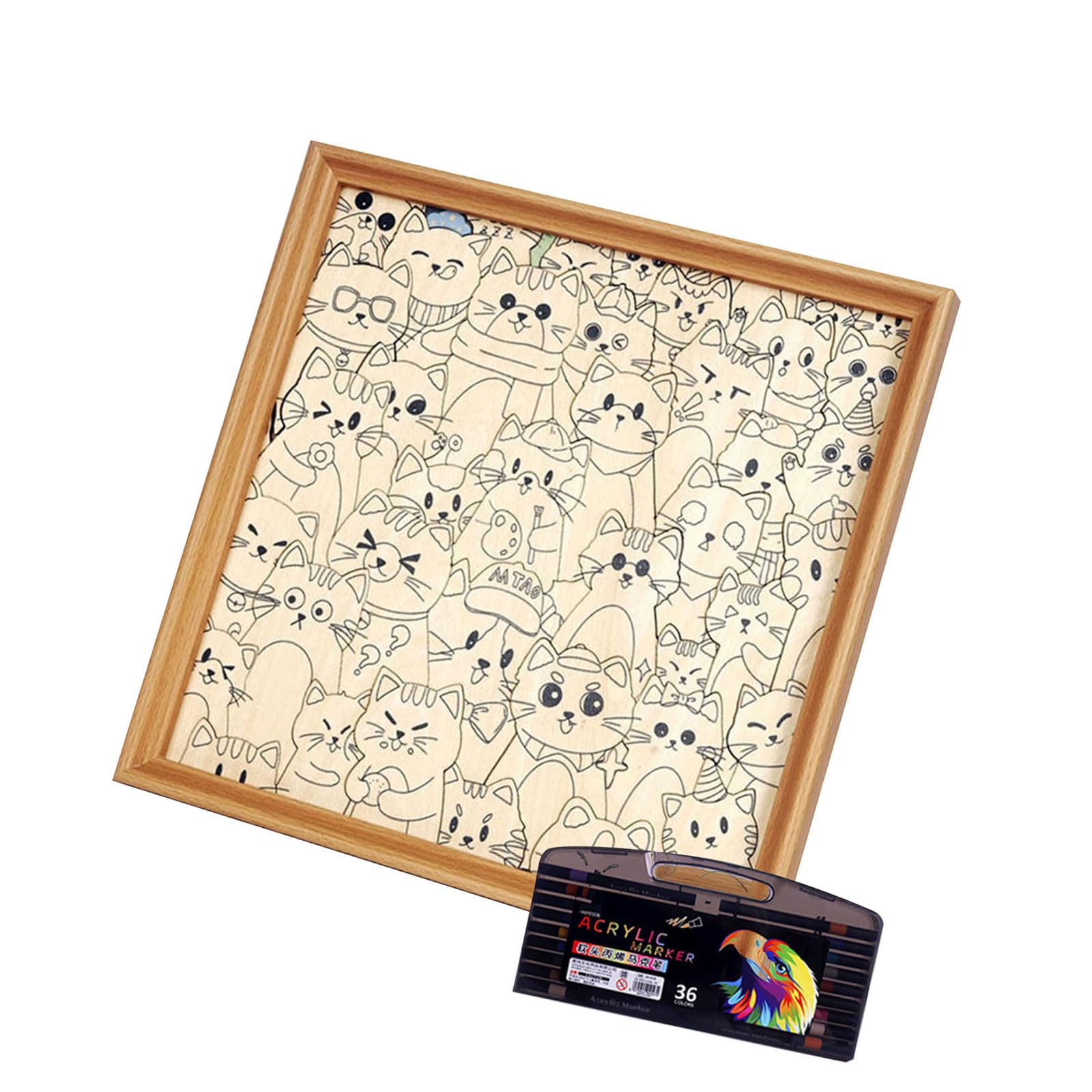 Wooden Cats Shape Coloring Puzzle that Forms a Decorative Photo Frame Design wit