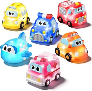 Car Light Up Bath Toys for 1 2 Year Old Boy Gift, Baby Toddler Bathtub Toy | No Hole, Water Activated, Birthday Presents, Sensory Pool Toys for Kids Ages 1-3 - 6 Packs
