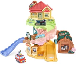 VTech Toot-Toot Drivers Bluey: Road Trip Play Set, English | Official Bluey Drive through favourite Bluey scenes and 4 SmartPoints, or press Bluey's head to hear her talk. Ages 1-5