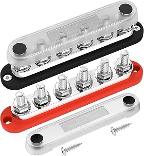 DAIERTEK 300A Bus Bar 12V Marine 12V Power Distribution Block with Cover 6 x 3/8'' (M10) Terminal Studs Max 300V AC 48V DC Positive & Ground Busbar for Automotive Car Boat (BB300-T6M10-C-BR)
