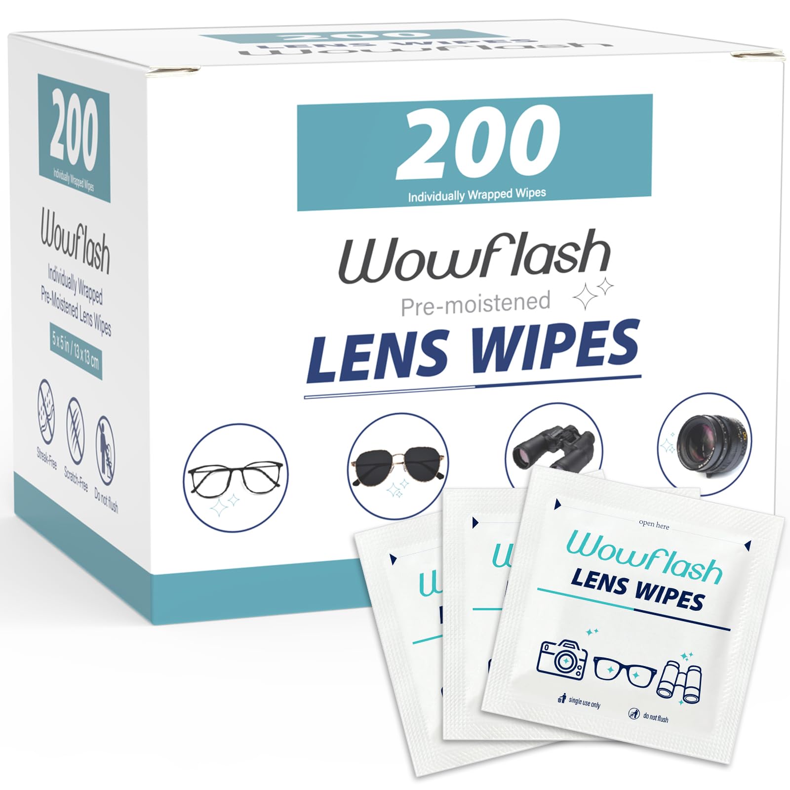 200 Count Pre-Moistened Lens Wipes for Eyeglasses | Individually Wrapped Sracth-