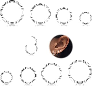 MILACOLATO 8 Pcs 16G Surgical Steel Hinged Clicker Segment Nose Rings | Hoop Helix Cartilage Daith Ohr Tragus Sleeper Earrings Body Piercing 6-12MM