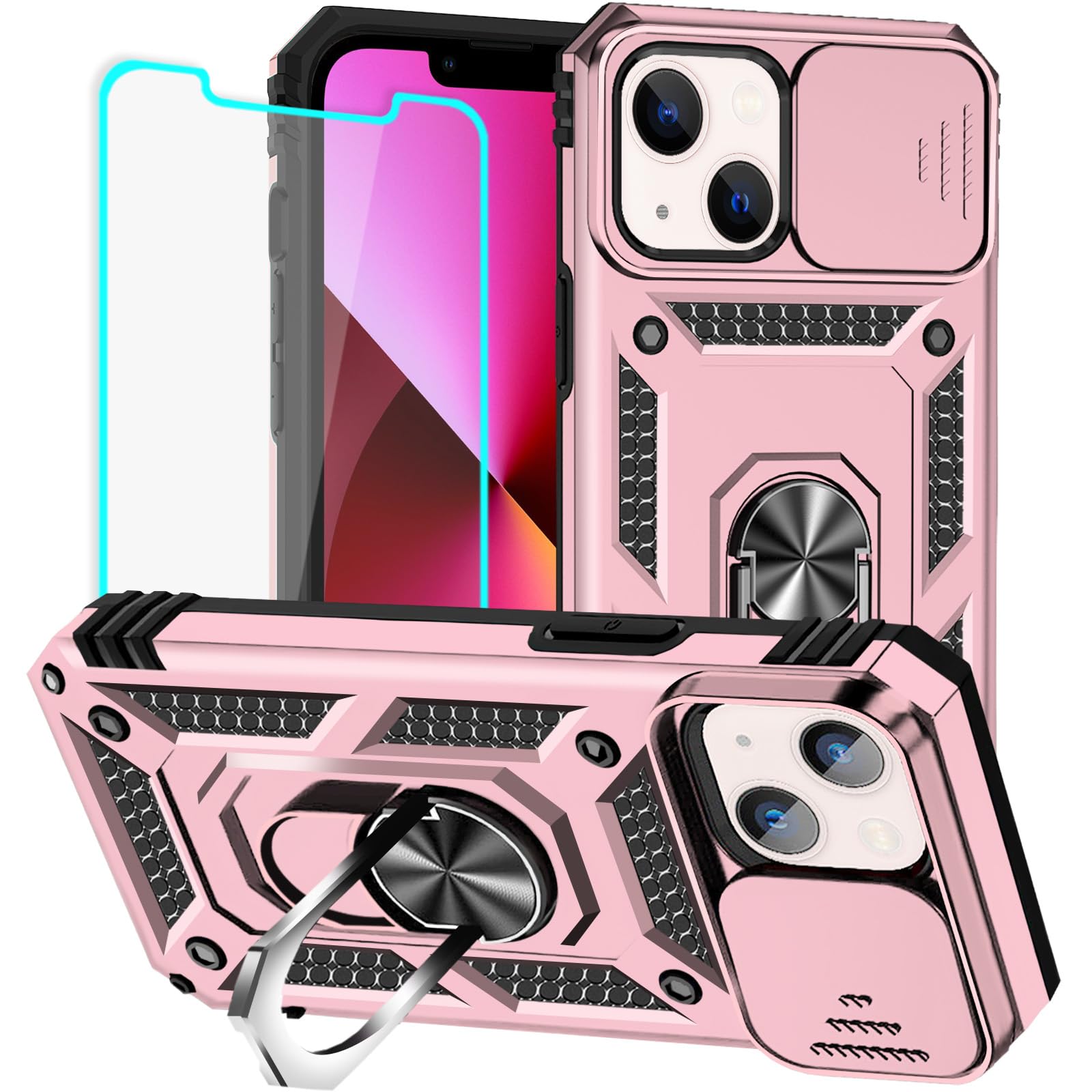 for iPhone 13 Case with Screen Protector: [Military Grade 20ft. Drop Tested] Rin