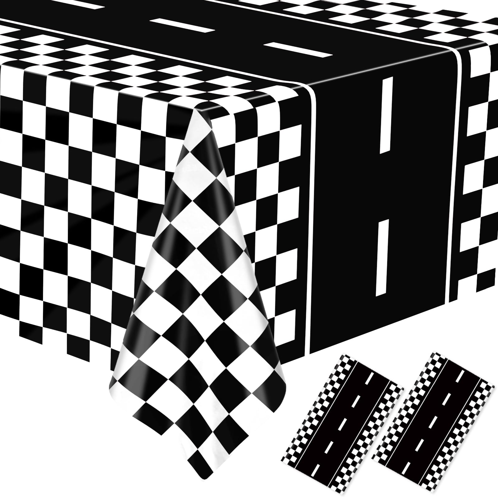 WNINK Race Car Tablecloth Black and White Gingham Tablecloth Disposable Plastic 