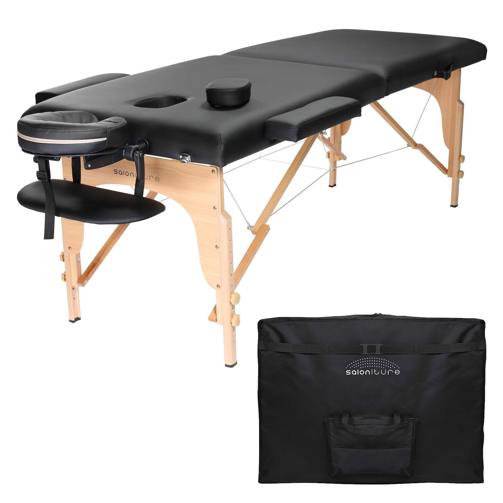 Saloniture Professional Portable Folding Massage Table with Carrying Case - Blac