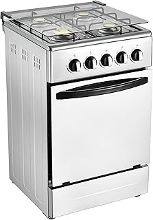 20-Inch Gas Range with 4 Burners, 68L Rotary Baking Oven, Stainless Steel Body, Double Layer Tempered Glass Door (NG-LPG Conversion Kit)