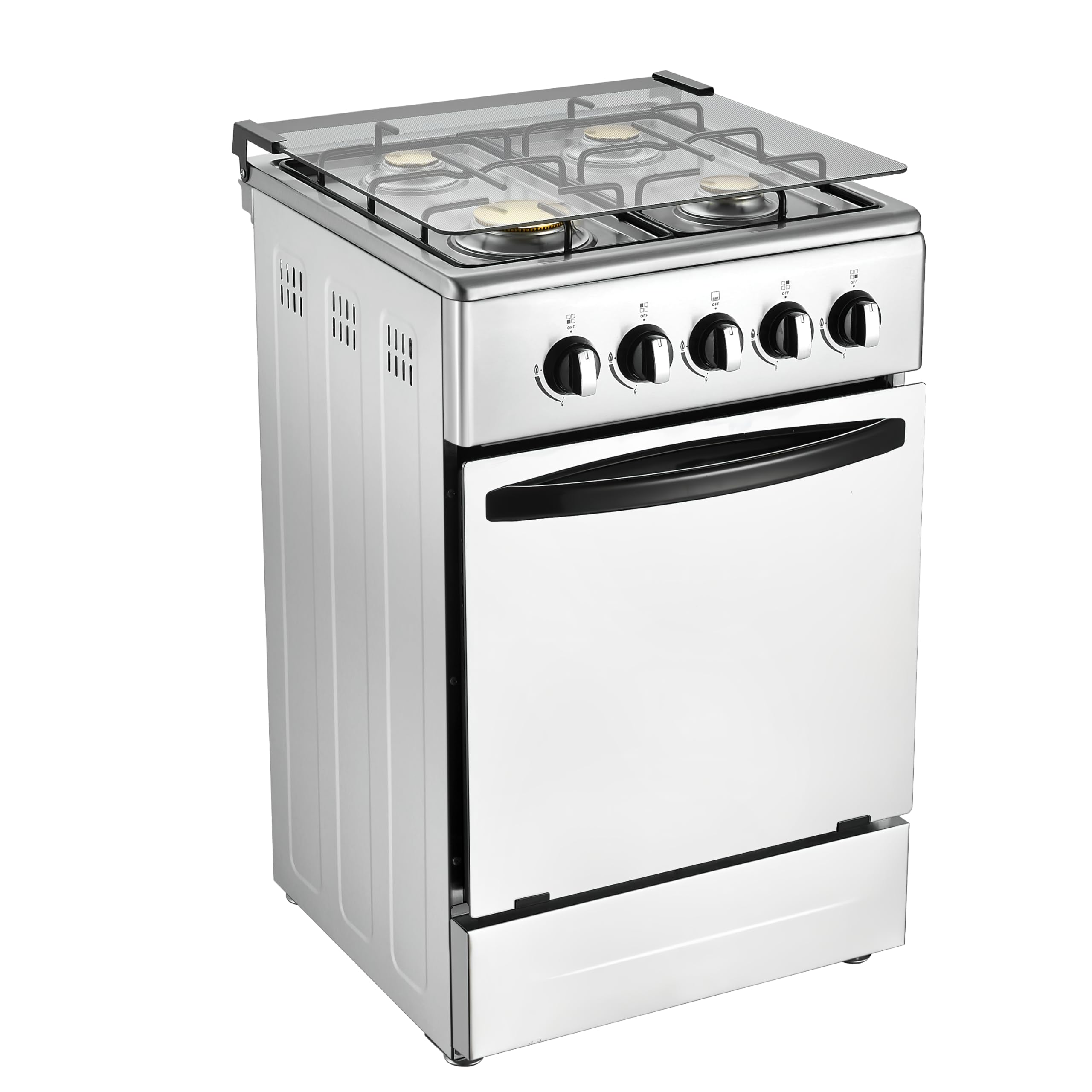 20-Inch Gas Range with 4 Burners, 68L Rotary Baking Oven, Stainless Steel Body, 