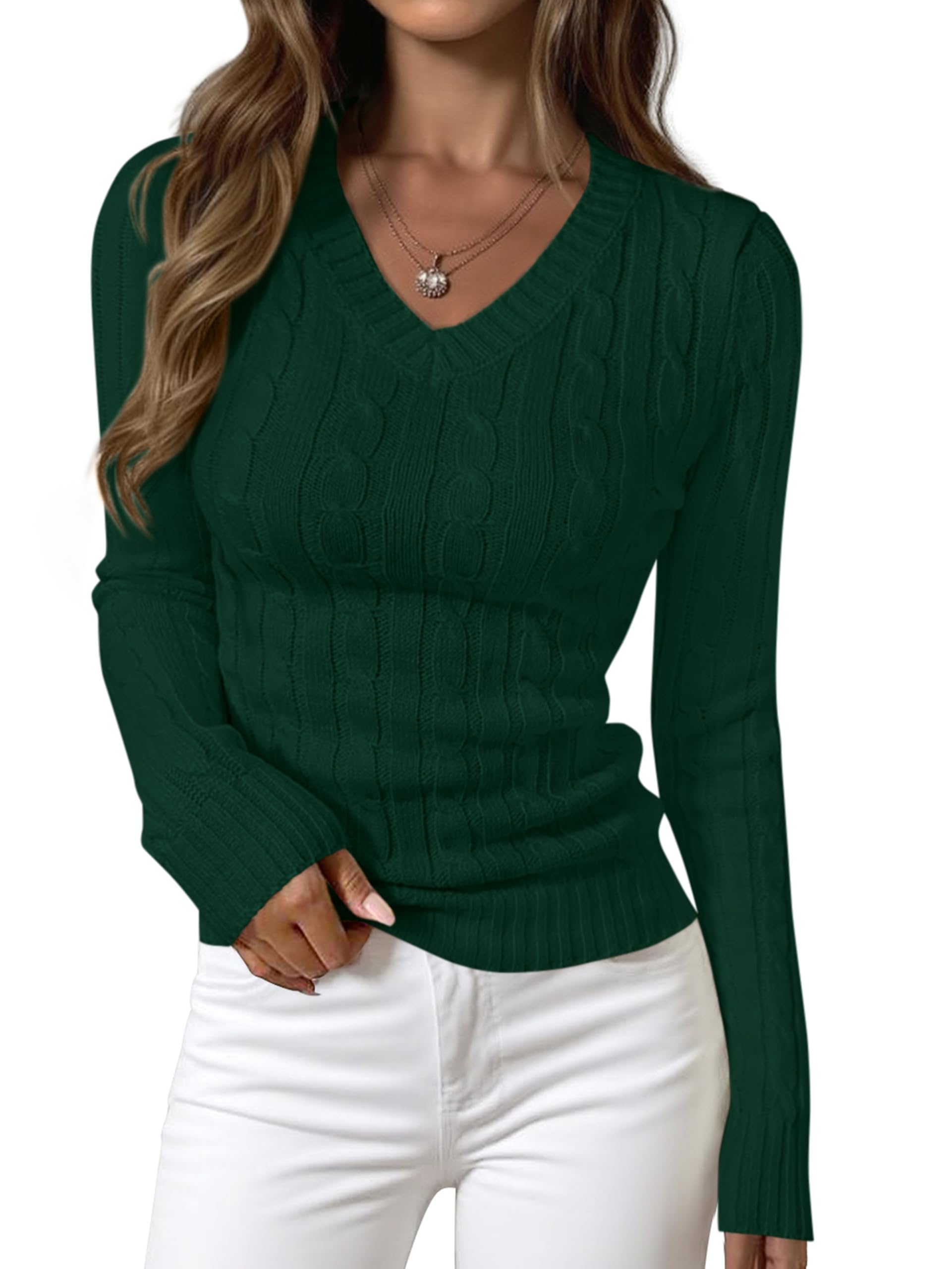 PRETTYGARDEN Maglione da Donna con Scollo a V e Maglia a Treccia, Sciancrata