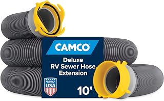 Camco Deluxe 10-Foot RV Sewer Hose Extension - Made in the USA | Heavy Duty Design with Swivel Fittings - Easy to Use and Compresses for Simple Organization - Storage Caps Included (39665)