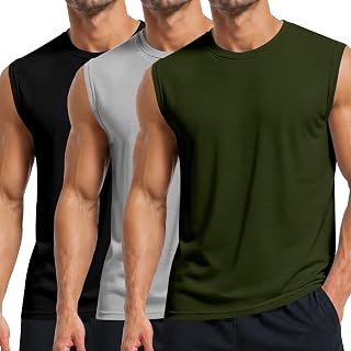 Holure Men's Cotton Gym Tank Tops, 1 or 3 Pack Sleeveless Workout T-Shirts, Muscle Training Vest, Breathable Stretch Crew Neck Shirts