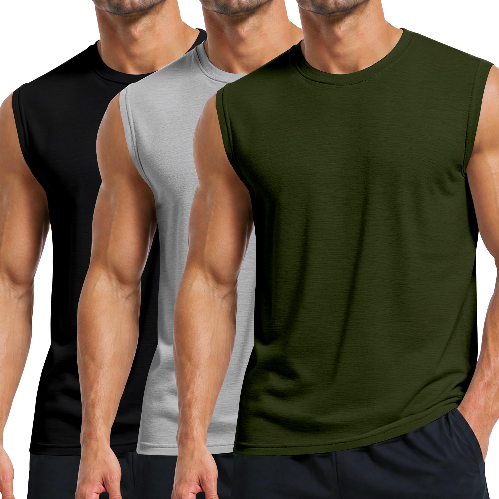 Holure Men's Cotton Gym Tank Tops, 1 or 3 Pack Sleeveless Workout T-Shirts, Musc