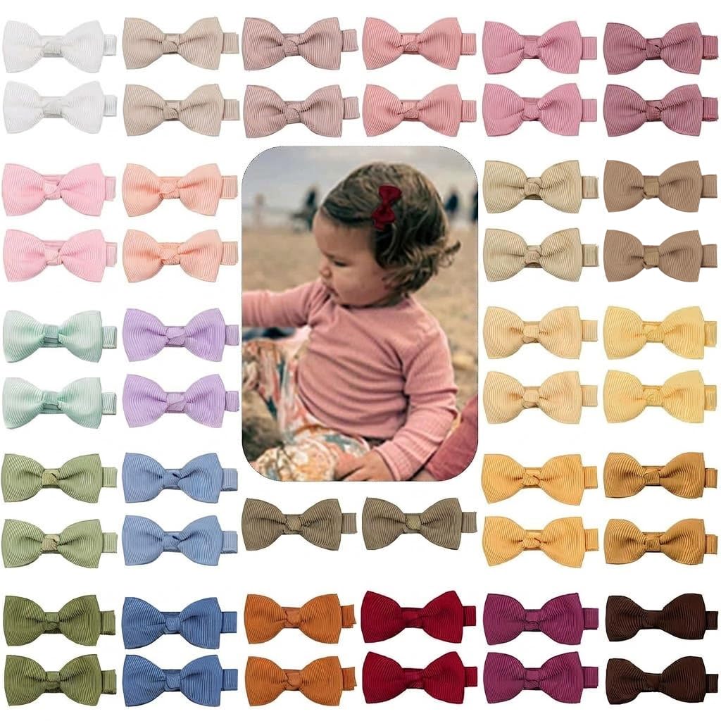 CÉLLOT Baby Hair Clips 50PCS Baby Girls Fully Lined 2" Baby Bows Hair Pins | Tin