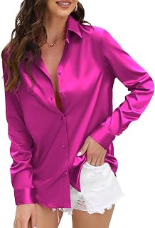 CUNLIN Women's Leopard Print Long Sleeve Shirt Silky Soft Satin