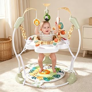 3-in-1 Baby Bouncer and Jumper, Baby Activity Center with Music&amp;Light,6+M | 360° Rotating Seat,3 Adjustable Heights,Detachable Interactive Toys,Infant Play Stationary Activity Center,Baby Essentials