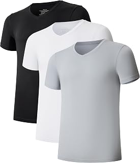 COLORFULLEAF Men's Cooling Bamboo Undershirt V-Neck Short Sleeve T-Shirts for Men, 3/5-Pack