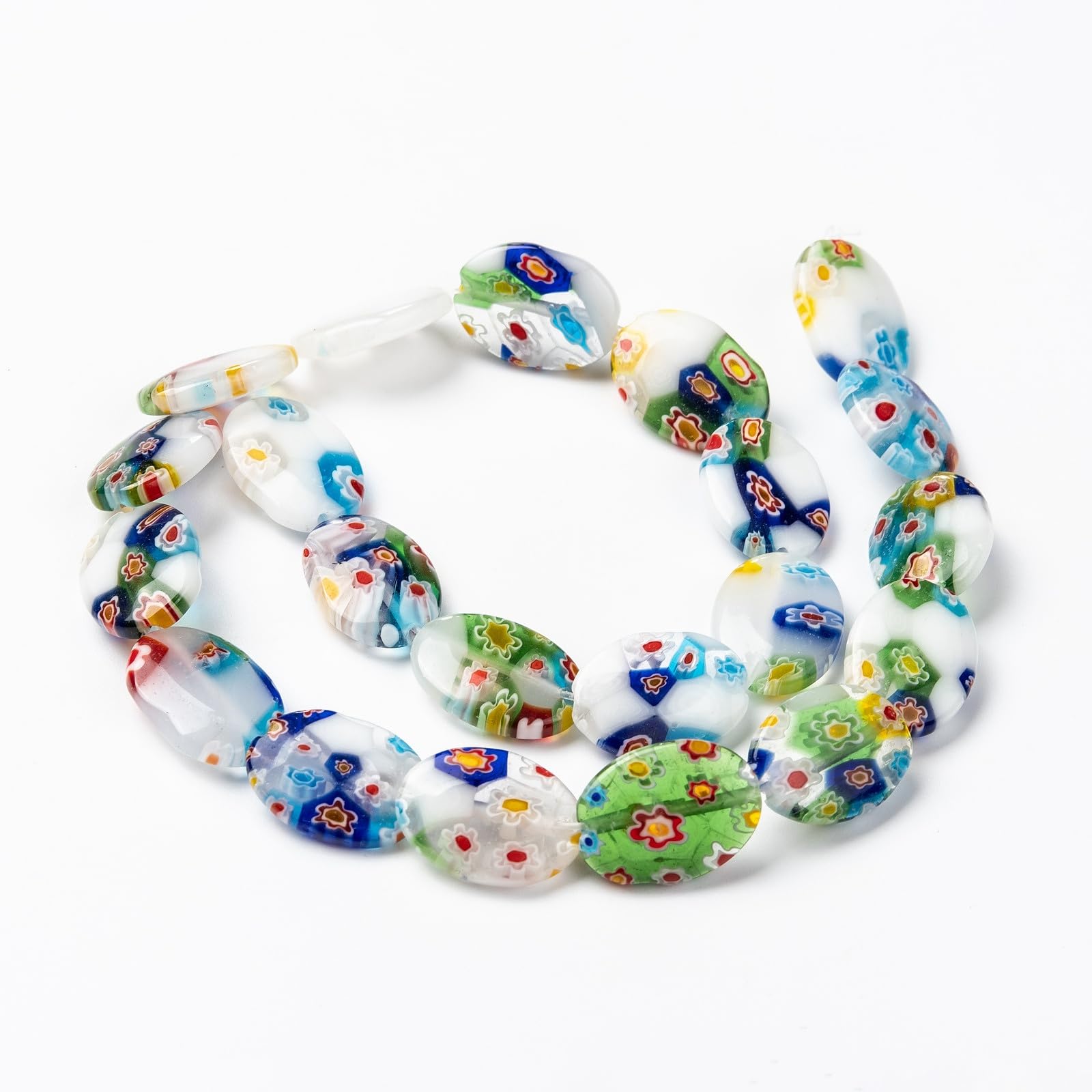 1Strand 65Pcs Handmade Millefiori Lampwork Glass Beads 6x3mm Flat Round Mosaic B