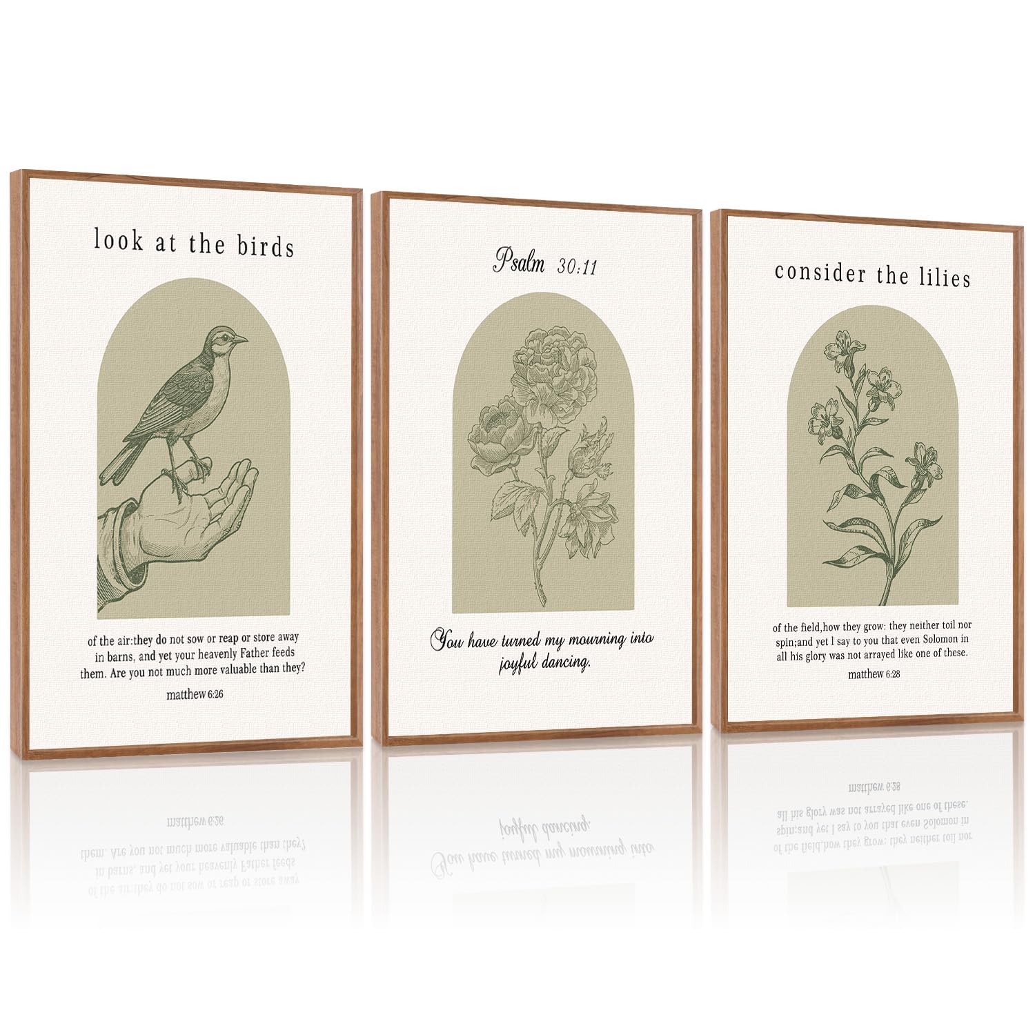 KAlRNE Sage Green Christian Wall Art Set of 3(12”X16”),Vintage Bible Verse Wall 