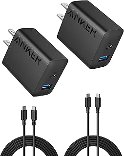 Anker Phone Charger, 20W USB C Charger Block, Type C Charger Fast Charging | For iPhone 18 Pro/17/17 Plus/17 Pro Max/16/16 Plus/16 Pro Max/15 Pro Max/iPad Pro and More (2-Pack with 2 Cables, Black)