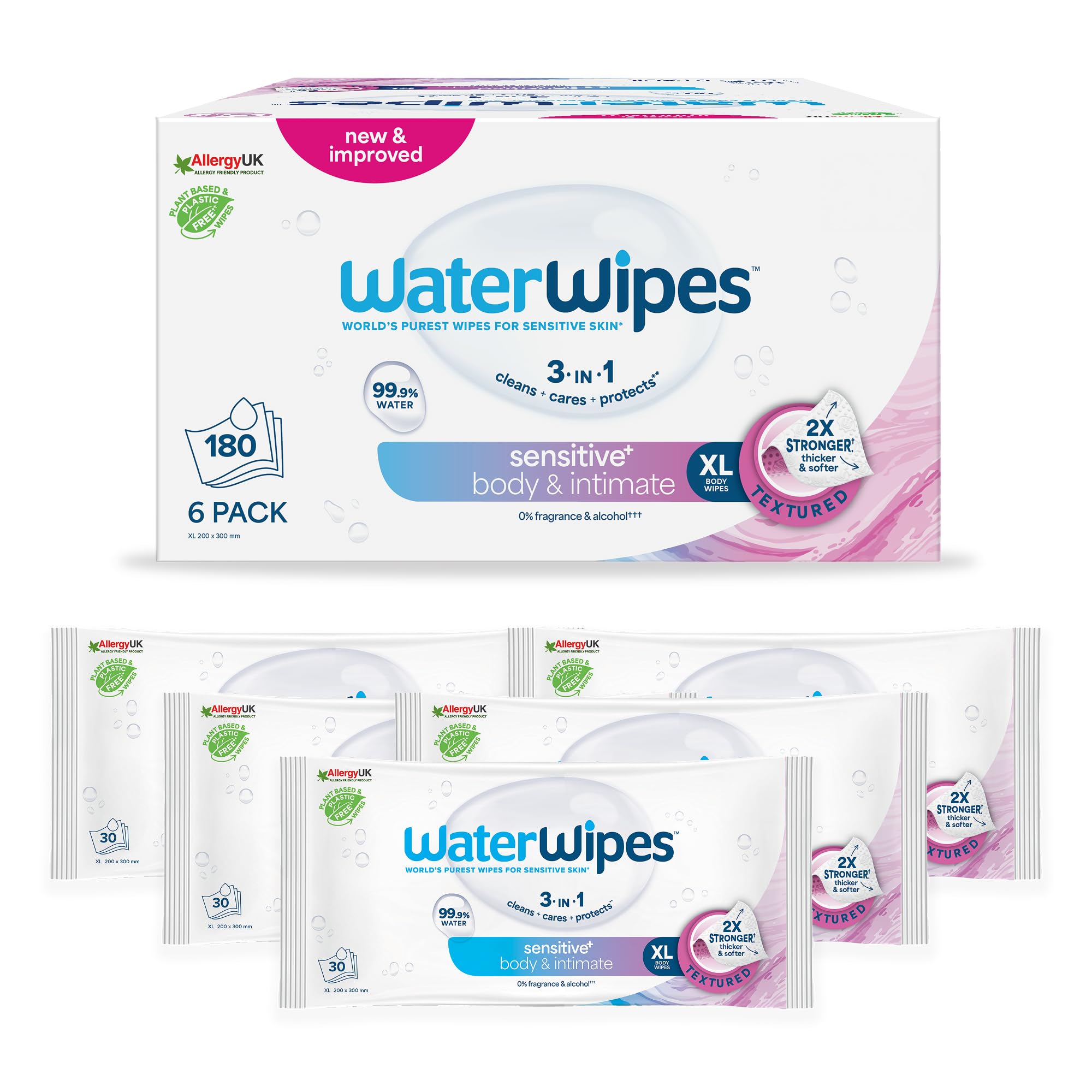 WaterWipes Sensitive+ Body & Intimate Cleansing Wipes, 99.9% Purified Water | XL