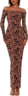 PRETTYGARDEN Abito da donna con spalle scoperte floreale maxi aderente autunnale a maniche lunghe in rete aderente lungo formale abiti da sposa