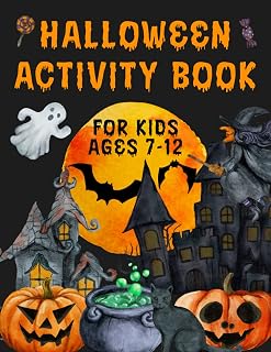 Halloween Activity book for kids ages 7-12: maze games, word search, coloring, dot to dot drawings, word scrambles and jokes