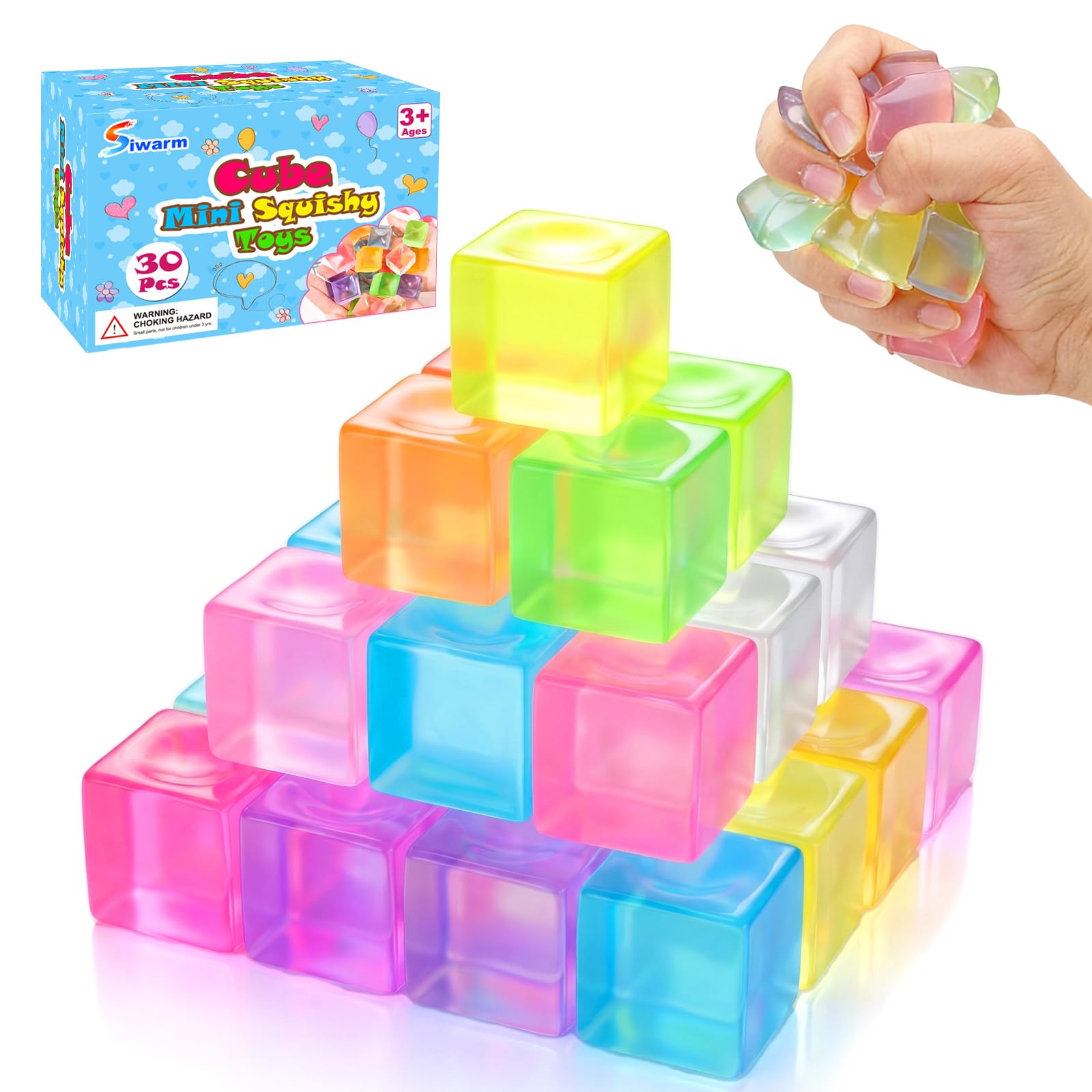 Siwarm 30 Pack Mini Cube Squishy Fidget Toys for Kids and Adults | Mini Stress C
