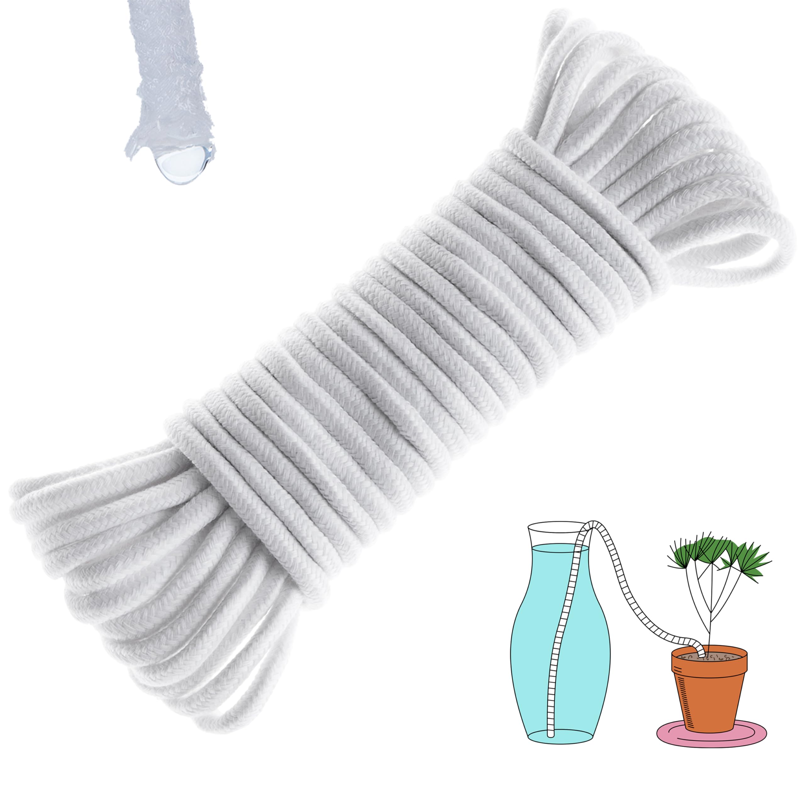 ORIMERC 50 Feet 1/4 Inch Self Watering Wick Cord, Wicking Rope for Plants Caring